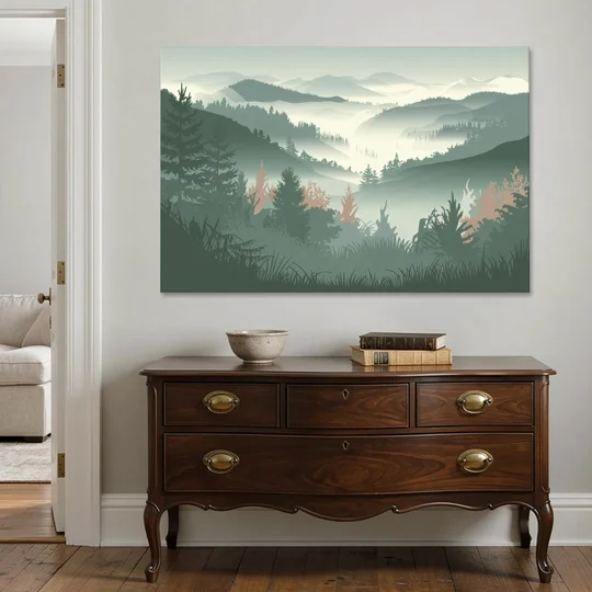 Gatlinburg Misty Mountain Landscape - Canvas Wall Art - Coffee Table - 60x40