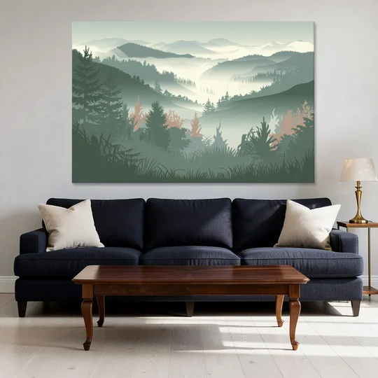 Gatlinburg Misty Mountain Landscape - Canvas Wall Art - Sofa - 60x40