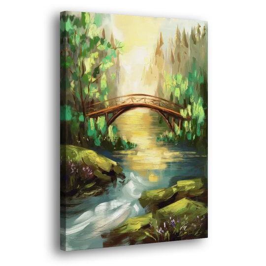 Gatlinburg River and Bridge Scene - Canvas Wall Art - Side