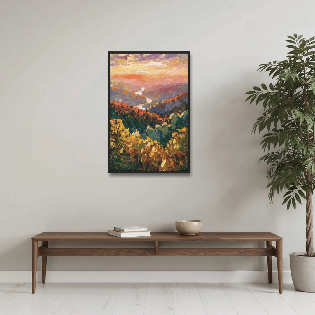 Gatlinburg Scenic Smoky Mountains - Black Framed Canvas Wall Art - Coffee Table - 24x36