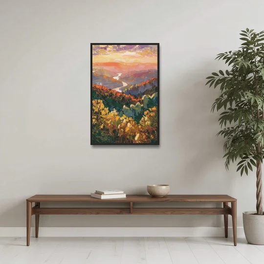 Gatlinburg Scenic Smoky Mountains - Black Framed Canvas Wall Art - Coffee Table - 24x36
