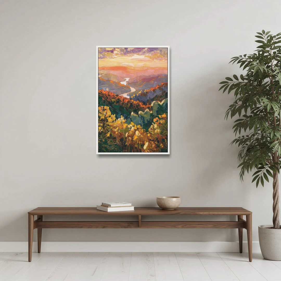 Gatlinburg Scenic Smoky Mountains - White Framed Canvas Wall Art - Coffee Table - 24x36