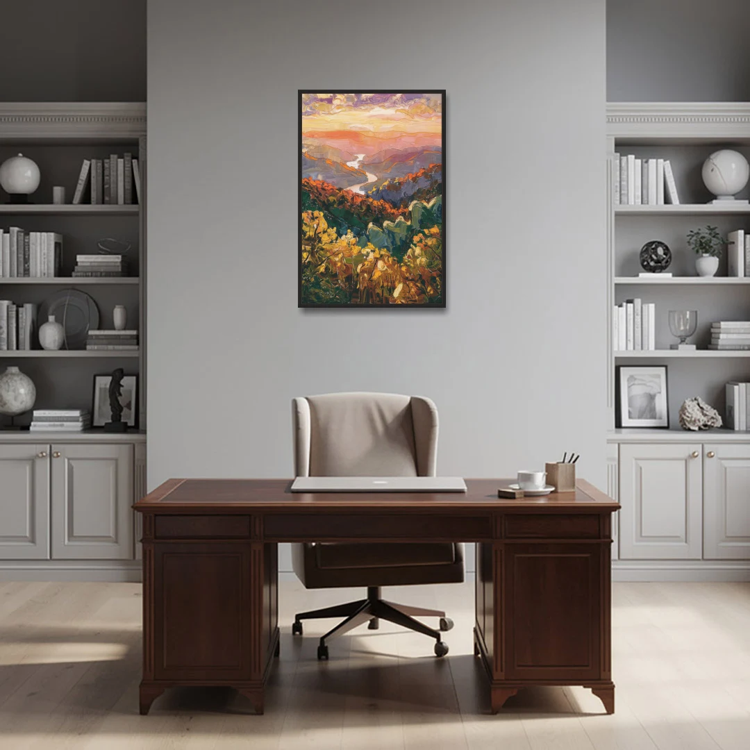 Gatlinburg Scenic Smoky Mountains - Black Framed Canvas Wall Art - Office - 24x36