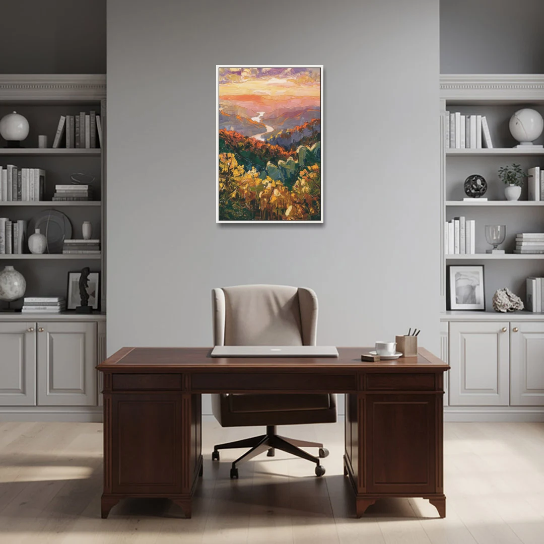 Gatlinburg Scenic Smoky Mountains - White Framed Canvas Wall Art - Office - 24x36