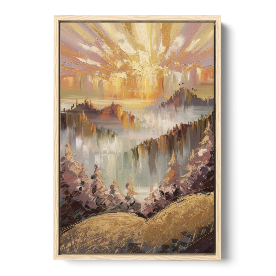 Gatlinburg Sunrise Over Mountains - Oak Framed Canvas Wall Art - Front
