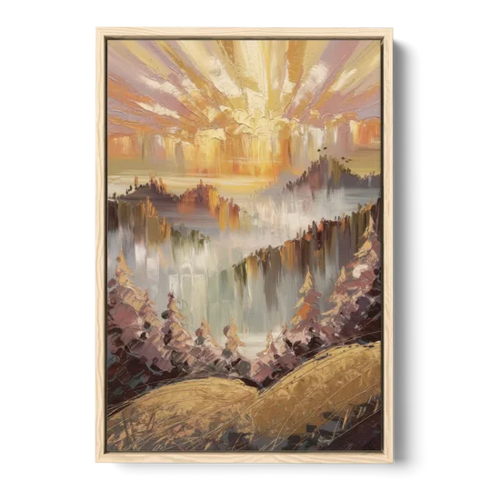 Gatlinburg Sunrise Over Mountains - Oak Framed Canvas Wall Art - Front