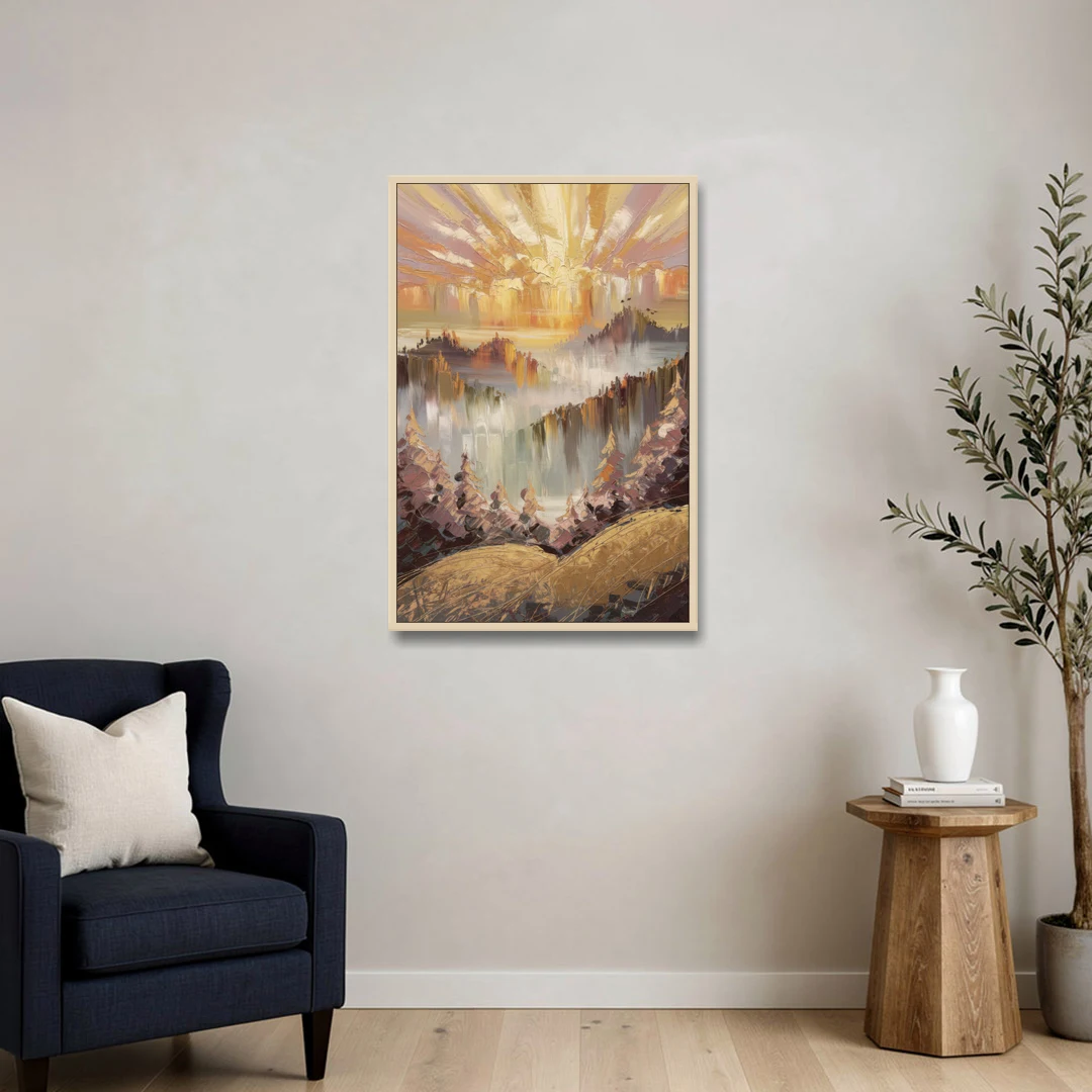 Gatlinburg Sunrise Over Mountains - Oak Framed Canvas Wall Art - Sofa - 24x36