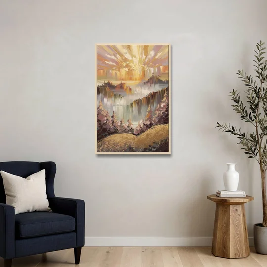 Gatlinburg Sunrise Over Mountains - Oak Framed Canvas Wall Art - Sofa - 24x36