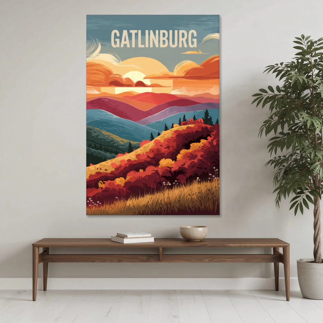 Gatlinburg Sunset Over Hills - Canvas Wall Art - Coffee Table - 40x60