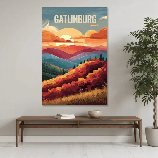 Gatlinburg Sunset Over Hills - Canvas Wall Art - Coffee Table - 40x60