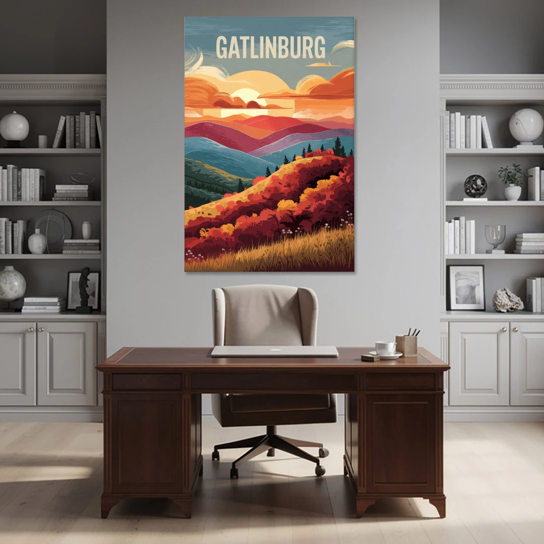 Gatlinburg Sunset Over Hills - Canvas Wall Art - Office - 40x60