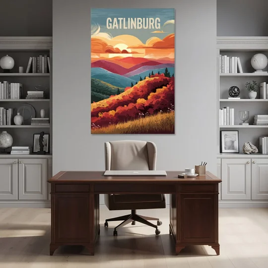 Gatlinburg Sunset Over Hills - Canvas Wall Art - Office - 40x60