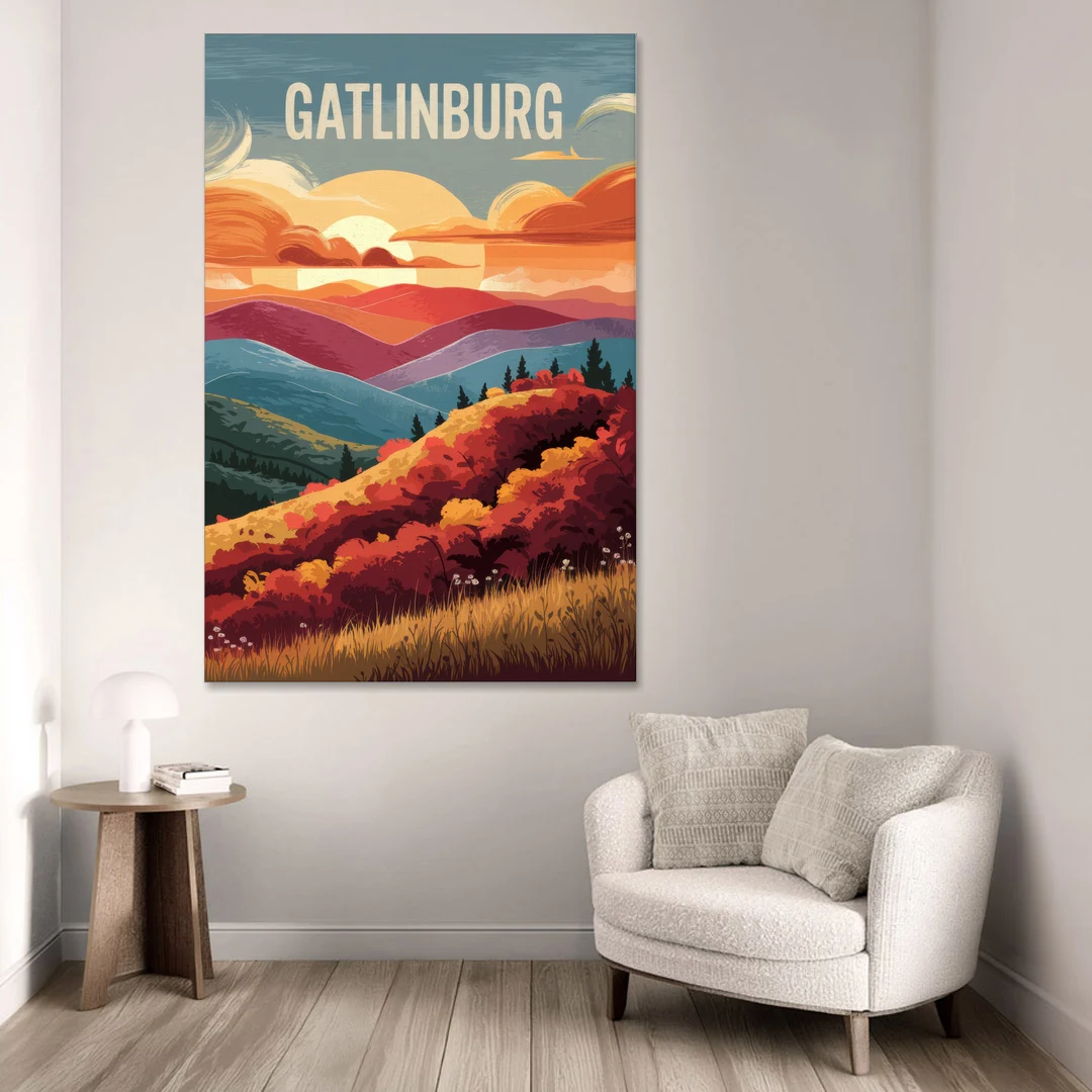 Gatlinburg Sunset Over Hills - Canvas Wall Art - Sofa - 40x60