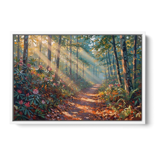 Gatlinburg Trail Through The Forest - White Framed Canvas Wall Art - Front