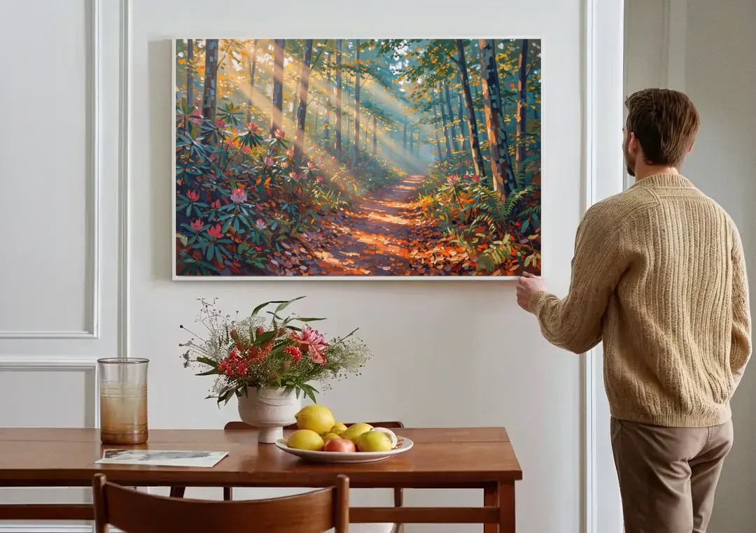 Gatlinburg Trail Through The Forest canvas wall art above a dining table