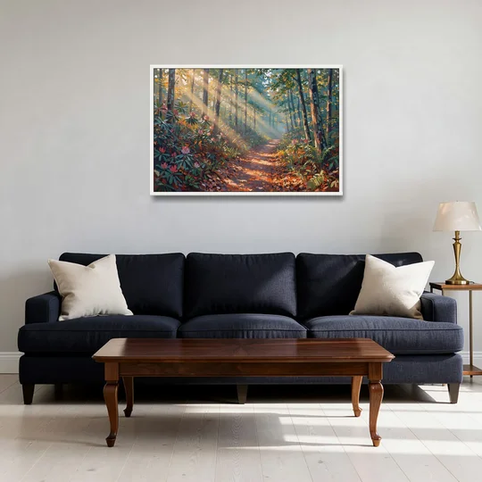 Gatlinburg Trail Through The Forest - White Framed Canvas Wall Art - Sofa - 36x24