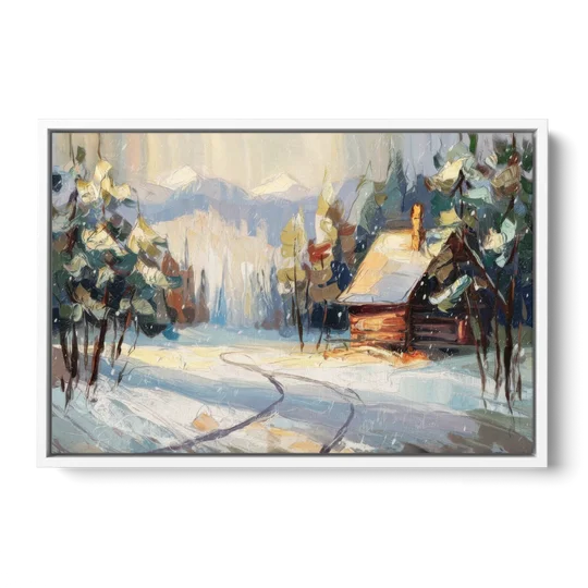 Gatlinburg Winter Wonderland - White Framed Canvas Wall Art - Front