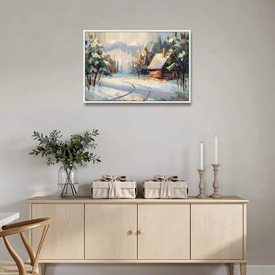 Gatlinburg Winter Wonderland - White Framed Canvas Wall Art - Coffee Table - 36x24