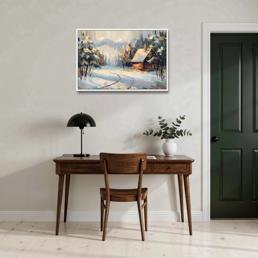 Gatlinburg Winter Wonderland - White Framed Canvas Wall Art - Office - 36x24