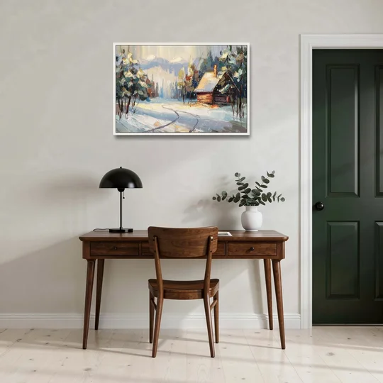 Gatlinburg Winter Wonderland - White Framed Canvas Wall Art - Office - 36x24