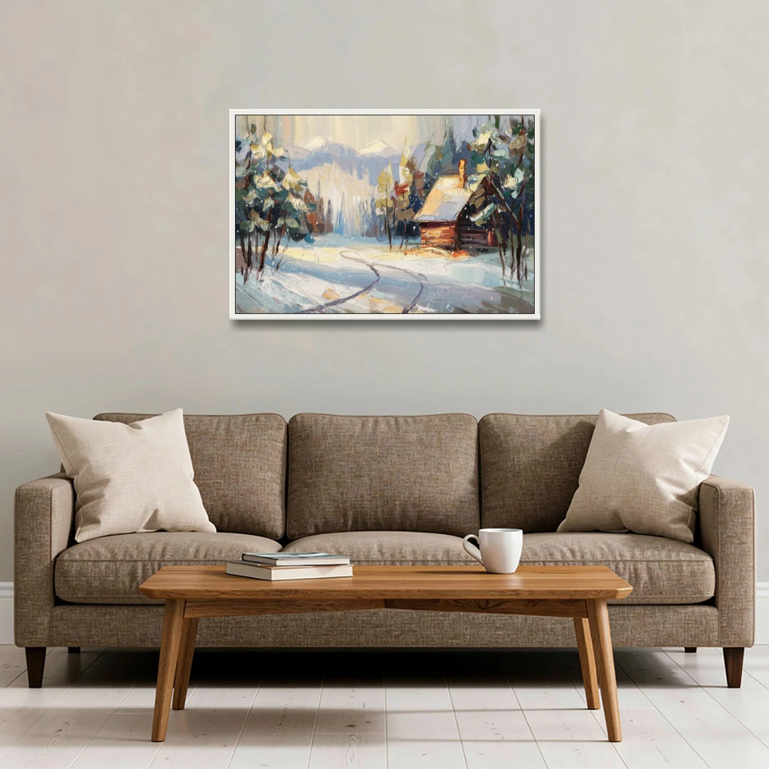Gatlinburg Winter Wonderland - White Framed Canvas Wall Art - Sofa - 36x24