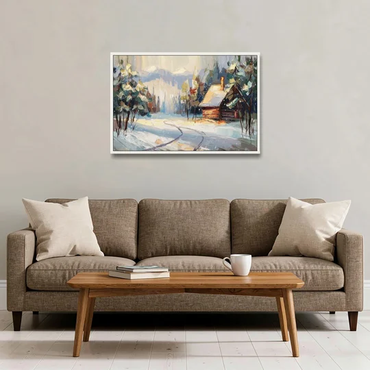 Gatlinburg Winter Wonderland - White Framed Canvas Wall Art - Sofa - 36x24