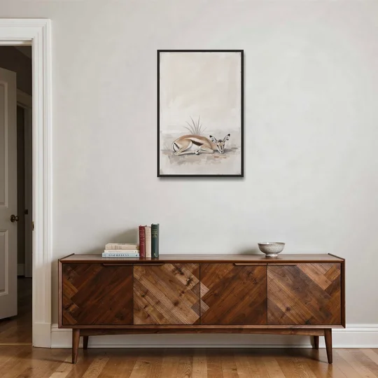 Gazelle Fawn Lying Low in Hiding - Black Framed Canvas Wall Art - Coffee Table - 24x36