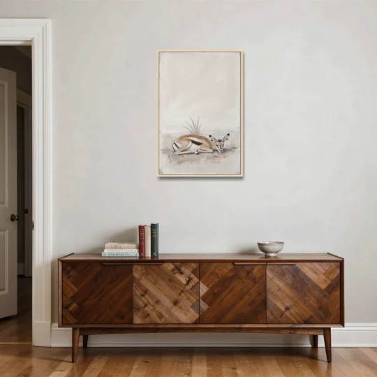 Gazelle Fawn Lying Low in Hiding - Oak Framed Canvas Wall Art - Coffee Table - 24x36