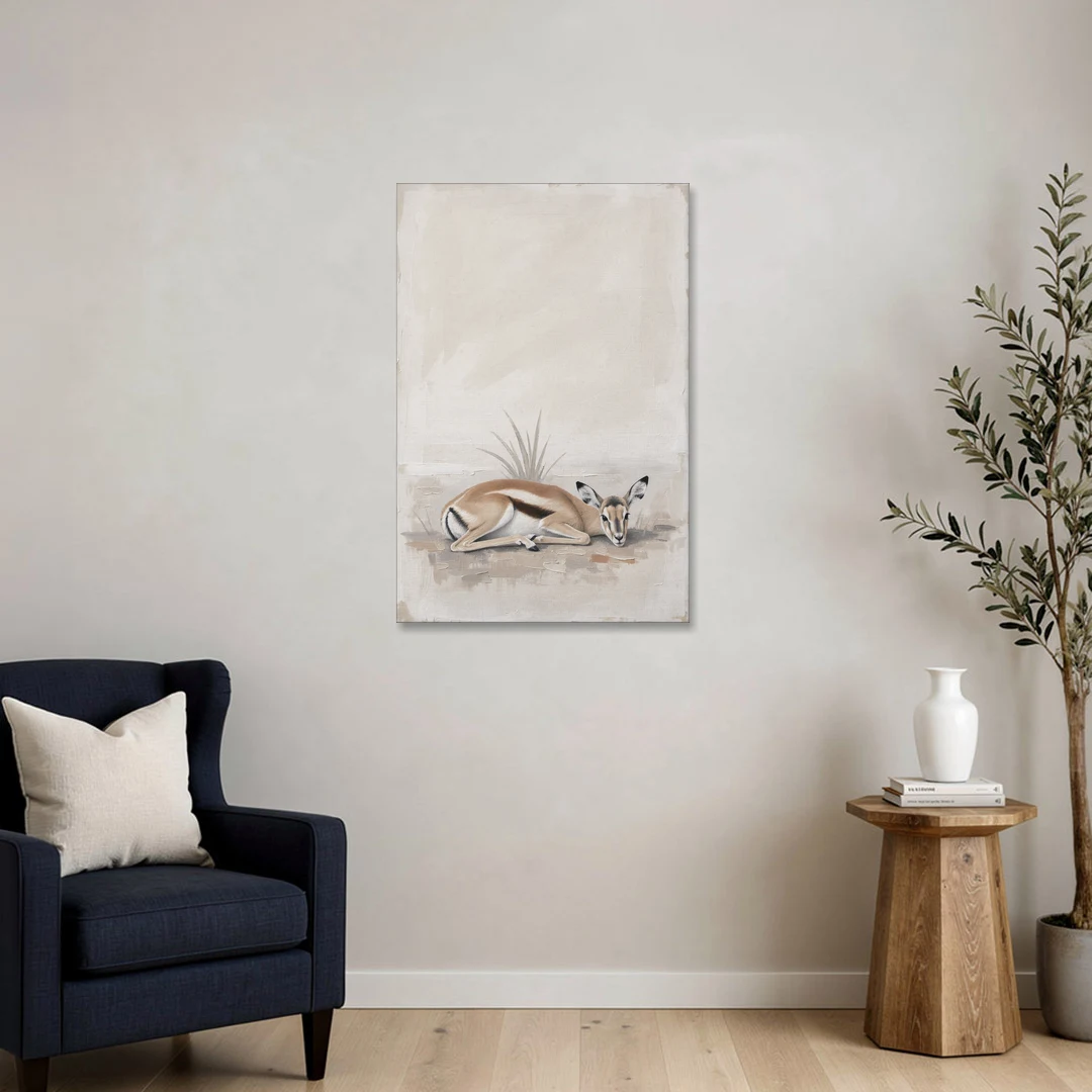 Gazelle Fawn Lying Low in Hiding - Canvas Wall Art - Sofa - 24x36