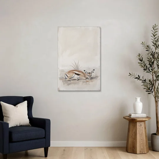 Gazelle Fawn Lying Low in Hiding - Canvas Wall Art - Sofa - 24x36