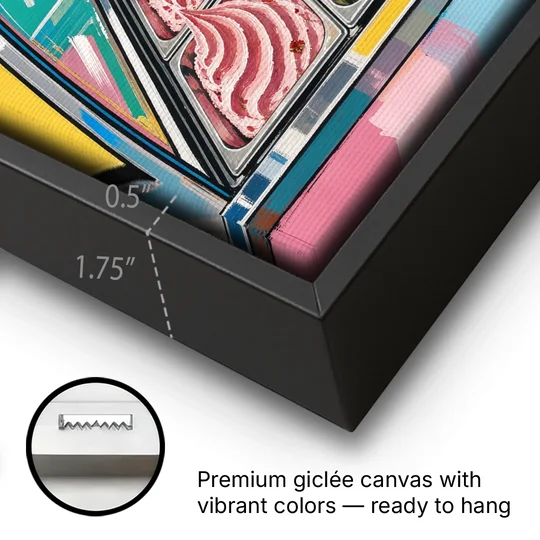 Gelato Painting of a Glass Display Case - Black Framed Canvas Wall Art - Gallery Wrap Corner