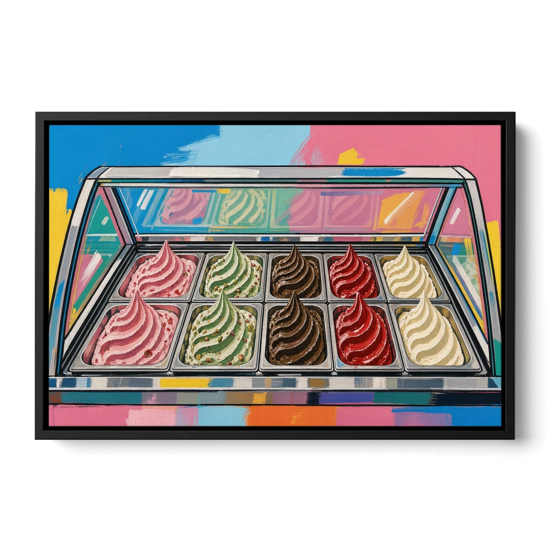 Gelato Painting of a Glass Display Case - Black Framed Canvas Wall Art - Front
