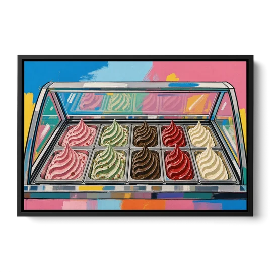 Gelato Painting of a Glass Display Case - Black Framed Canvas Wall Art - Front