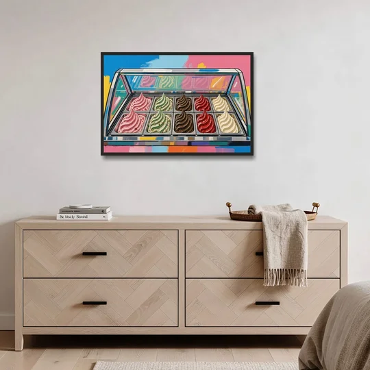 Gelato Painting of a Glass Display Case - Black Framed Canvas Wall Art - Coffee Table - 36x24