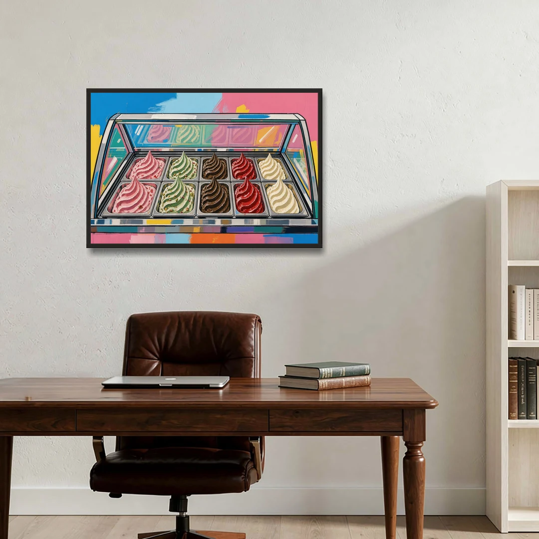 Gelato Painting of a Glass Display Case - Black Framed Canvas Wall Art - Office - 36x24