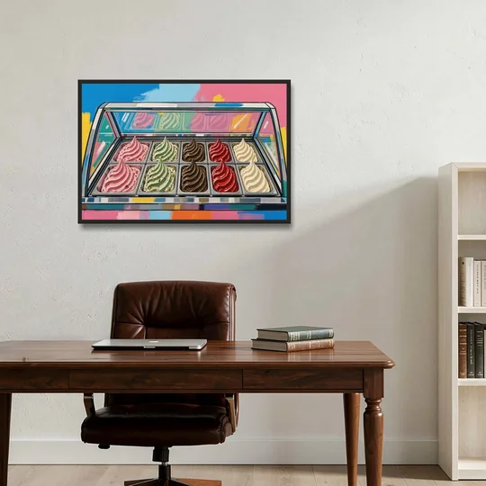 Gelato Painting of a Glass Display Case - Black Framed Canvas Wall Art - Office - 36x24