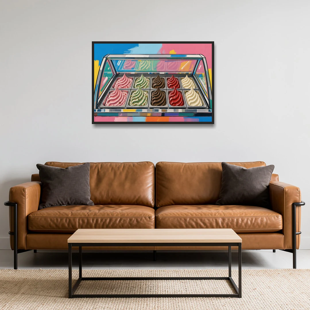 Gelato Painting of a Glass Display Case - Black Framed Canvas Wall Art - Sofa - 36x24