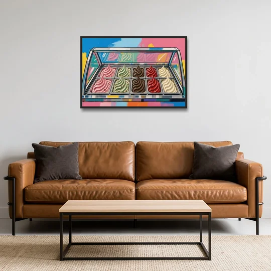 Gelato Painting of a Glass Display Case - Black Framed Canvas Wall Art - Sofa - 36x24