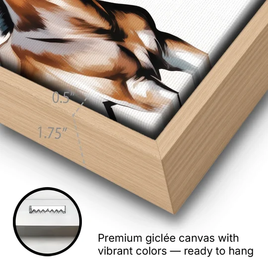 Gentle Horse and Foal Bonding - Oak Framed Canvas Wall Art - Gallery Wrap Corner
