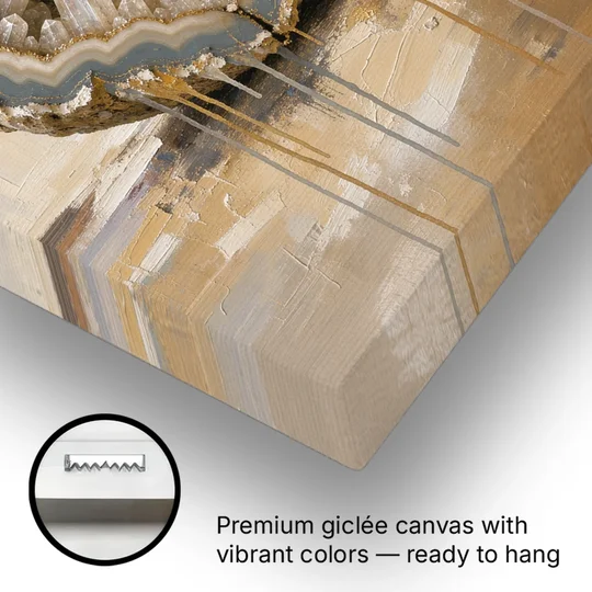 Geode Wall Art with Gold Rimmed Crystal Heart - Canvas Wall Art - Gallery Wrap Corner