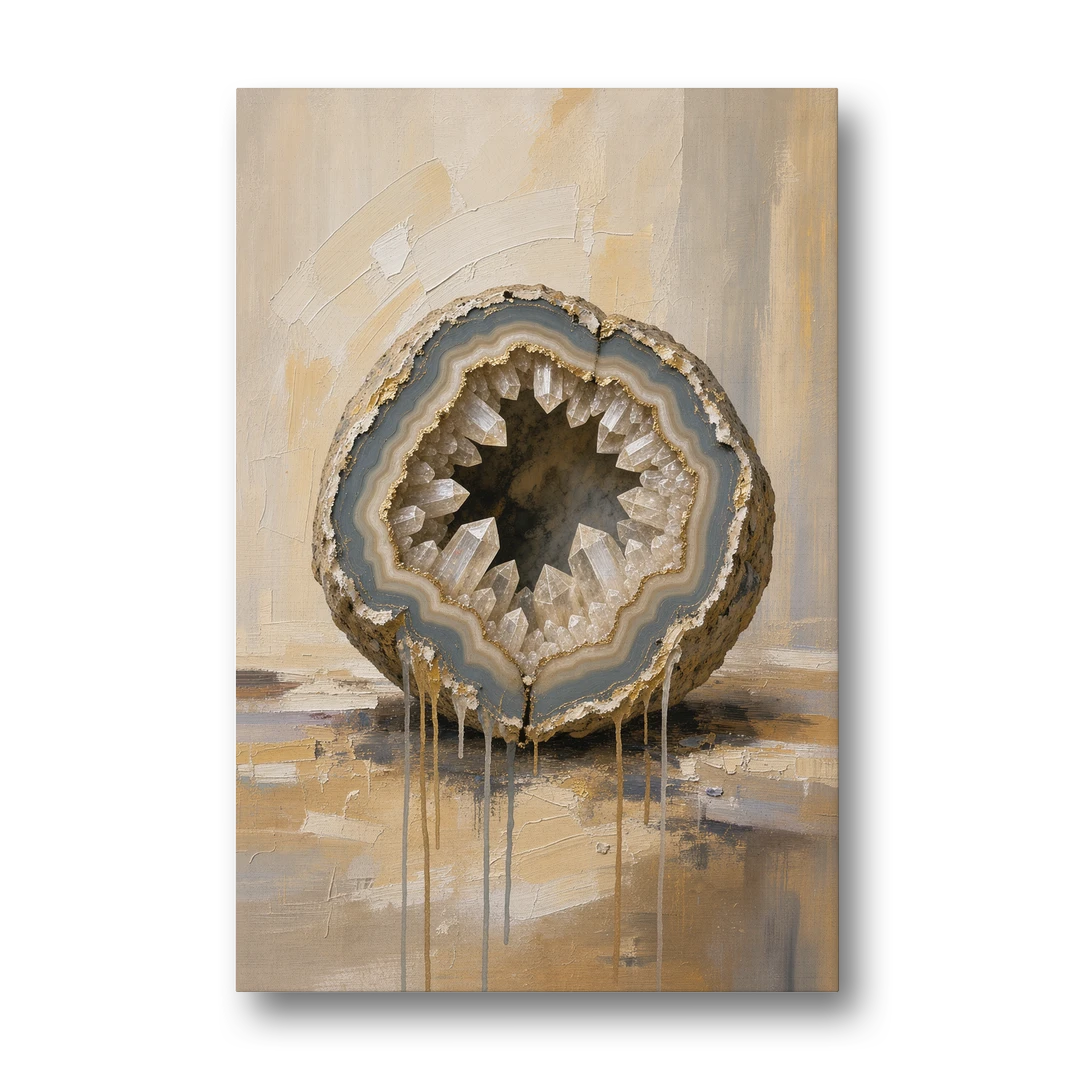Geode Wall Art with Gold Rimmed Crystal Heart - Canvas Wall Art - Front
