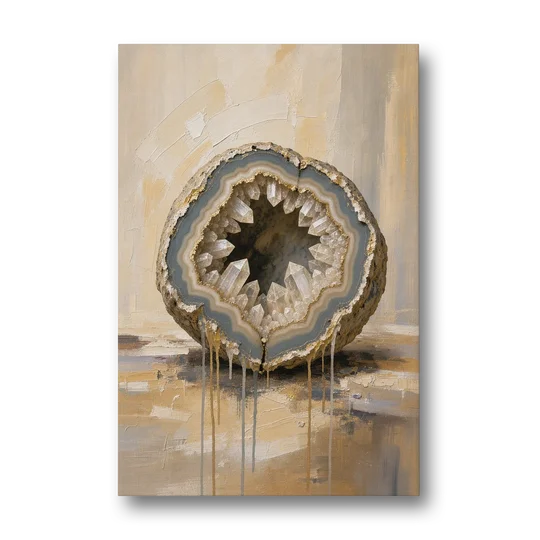 Geode Wall Art with Gold Rimmed Crystal Heart - Canvas Wall Art - Front