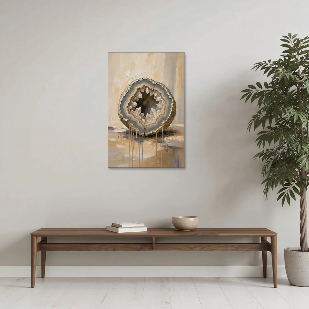 Geode Wall Art with Gold Rimmed Crystal Heart - Canvas Wall Art - Coffee Table - 24x36