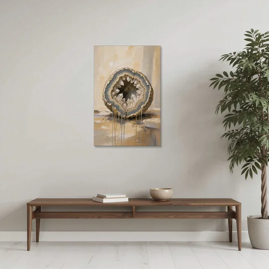 Geode Wall Art with Gold Rimmed Crystal Heart - Canvas Wall Art - Coffee Table - 24x36