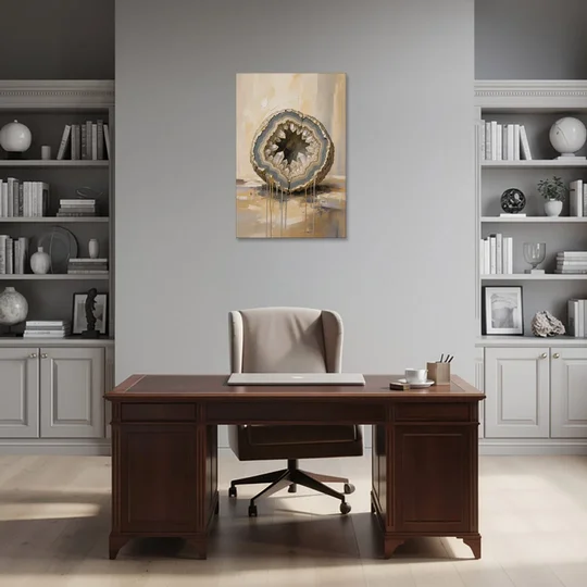Geode Wall Art with Gold Rimmed Crystal Heart - Canvas Wall Art - Office - 24x36