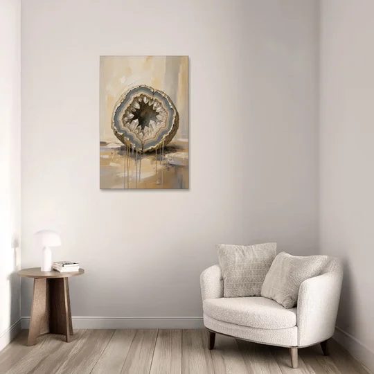Geode Wall Art with Gold Rimmed Crystal Heart - Canvas Wall Art - Sofa - 24x36
