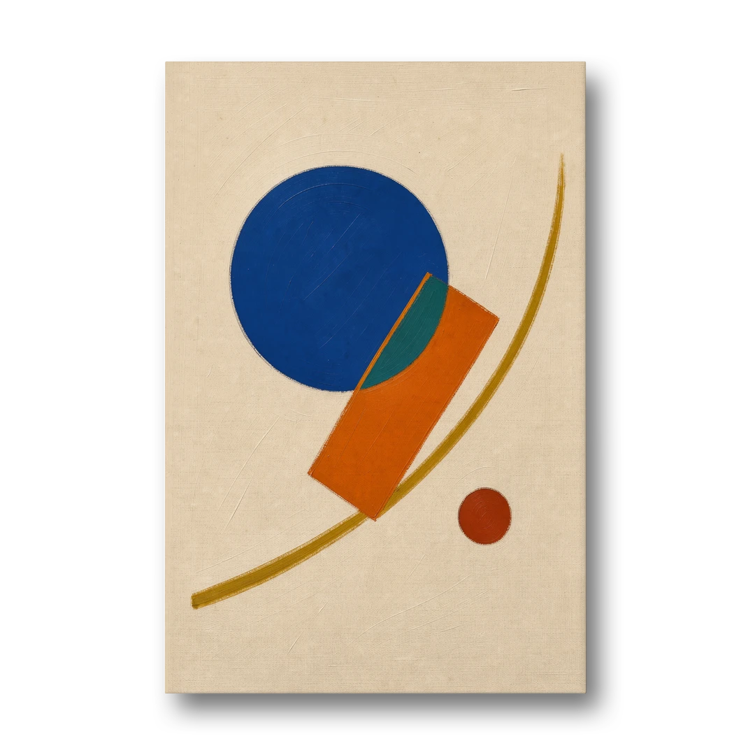Geometric Abstract Art with Cobalt Sun and Tail Fin - Canvas Wall Art - Front