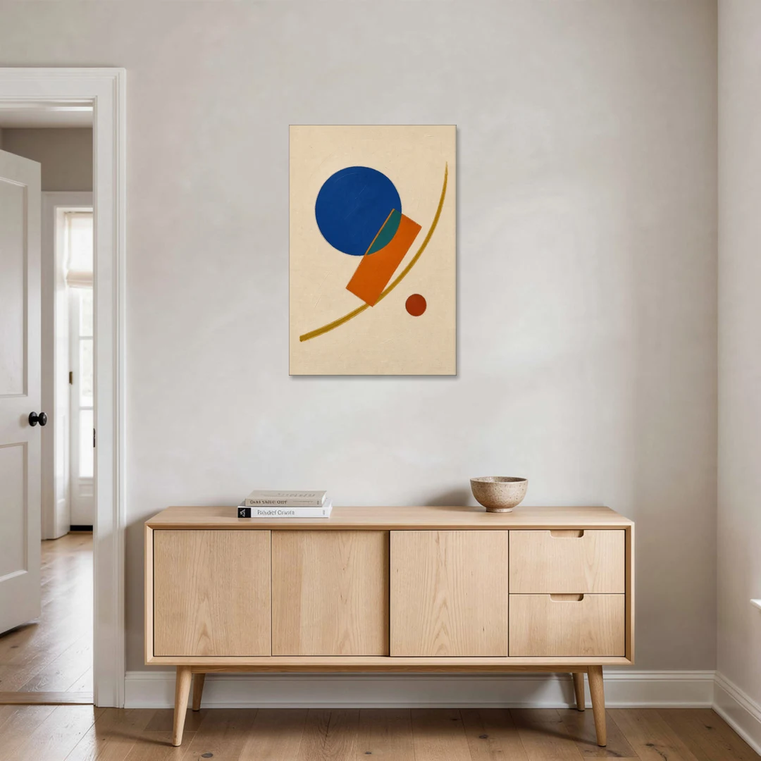 Geometric Abstract Art with Cobalt Sun and Tail Fin - Canvas Wall Art - Coffee Table - 24x36