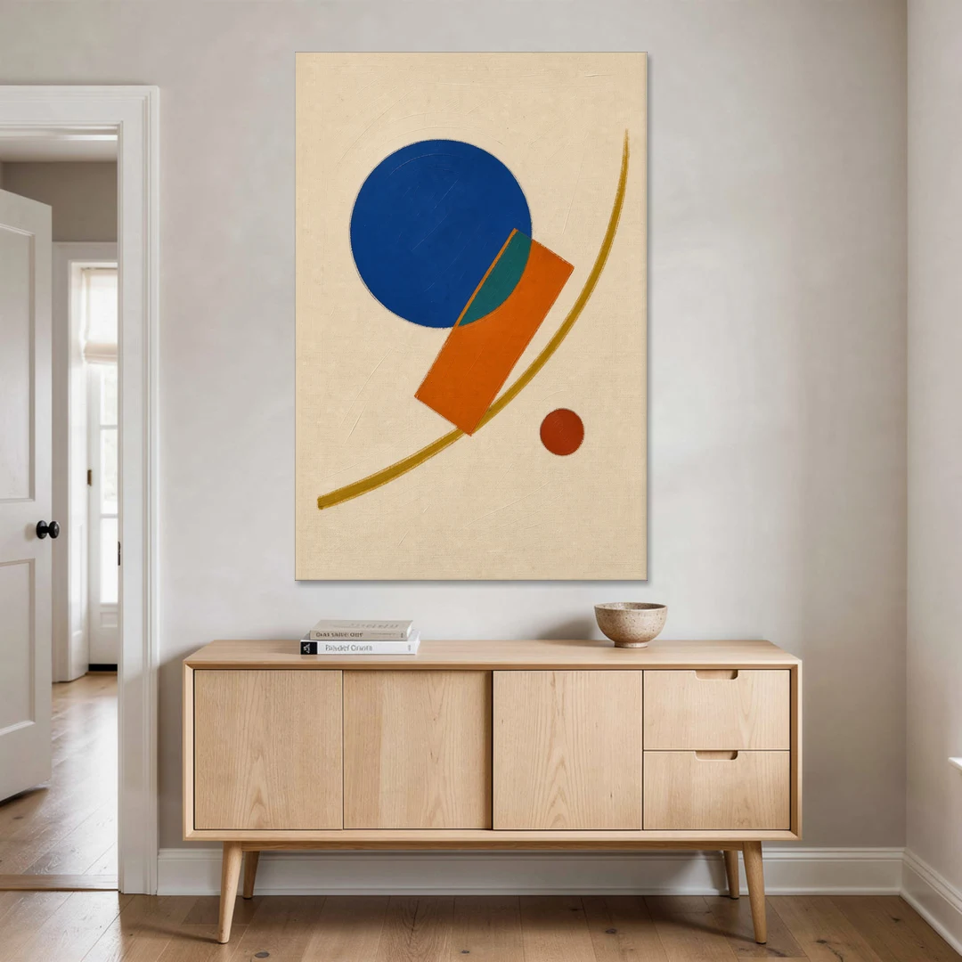 Geometric Abstract Art with Cobalt Sun and Tail Fin - Canvas Wall Art - Coffee Table - 40x60