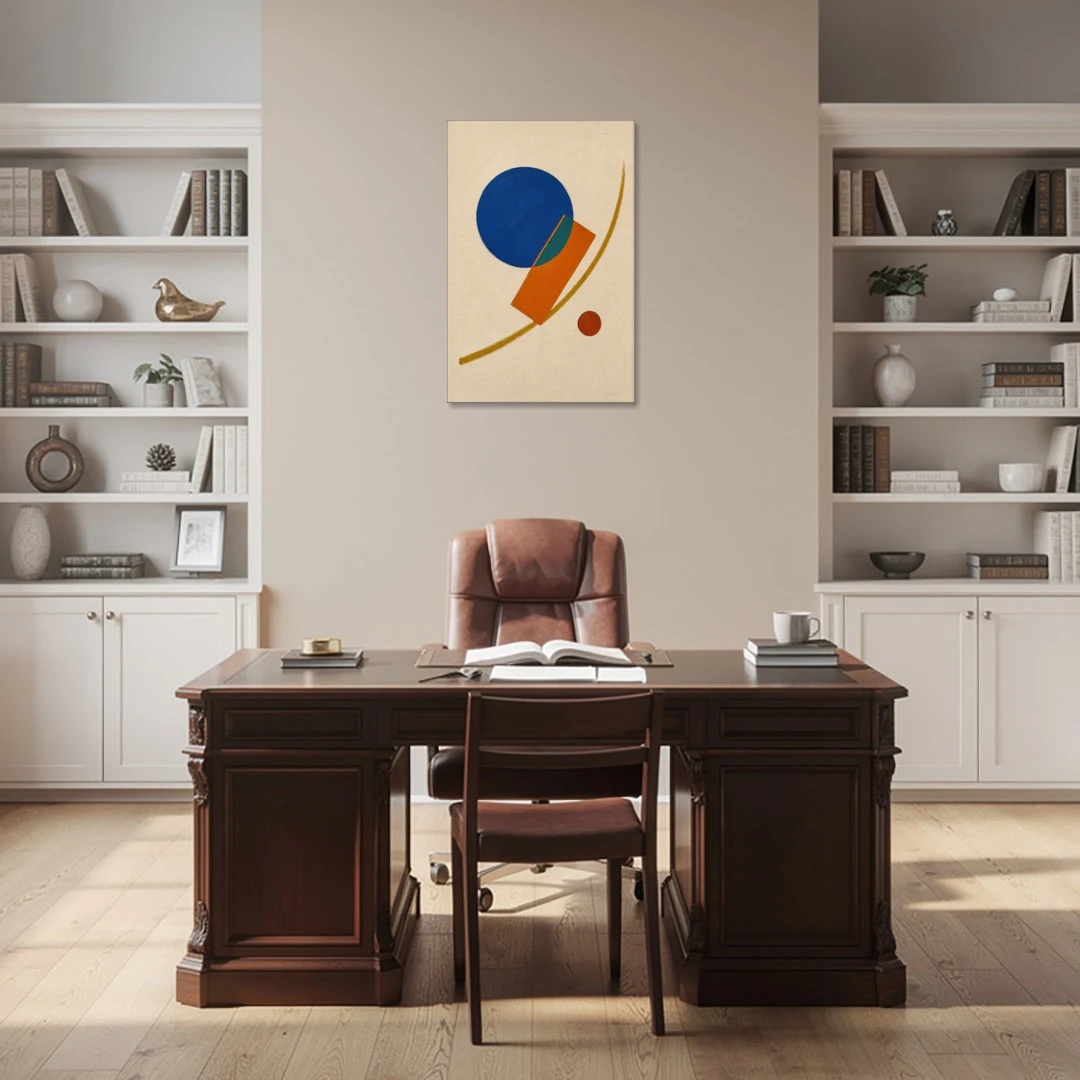 Geometric Abstract Art with Cobalt Sun and Tail Fin - Canvas Wall Art - Office - 24x36